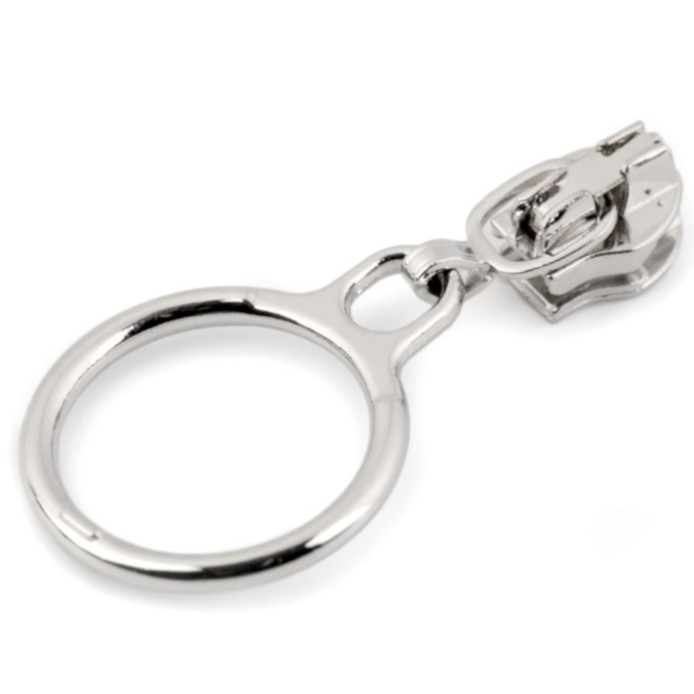 2 Schieber / Zipper mit Ring für Reißverschlüsse mit 3mm Spirale - silberfarben