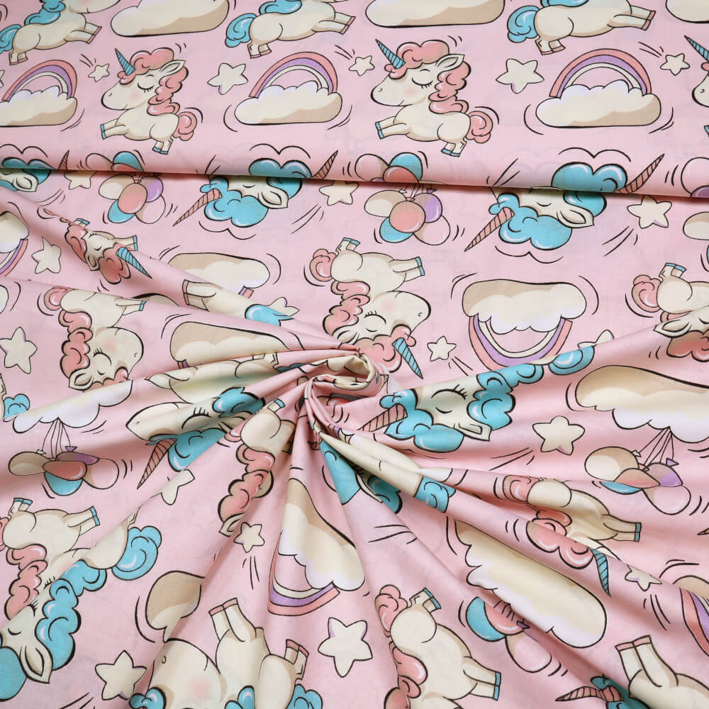 0,5 m | Kinderstoff Baumwolle in Öko-Tex Standard - Einhorn & Regenbogen (12149)