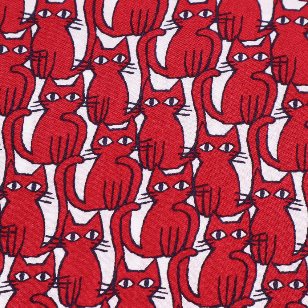 0,5 m |  Viskosestoff Kätzchen - weiss/rot/schwarz (12943)