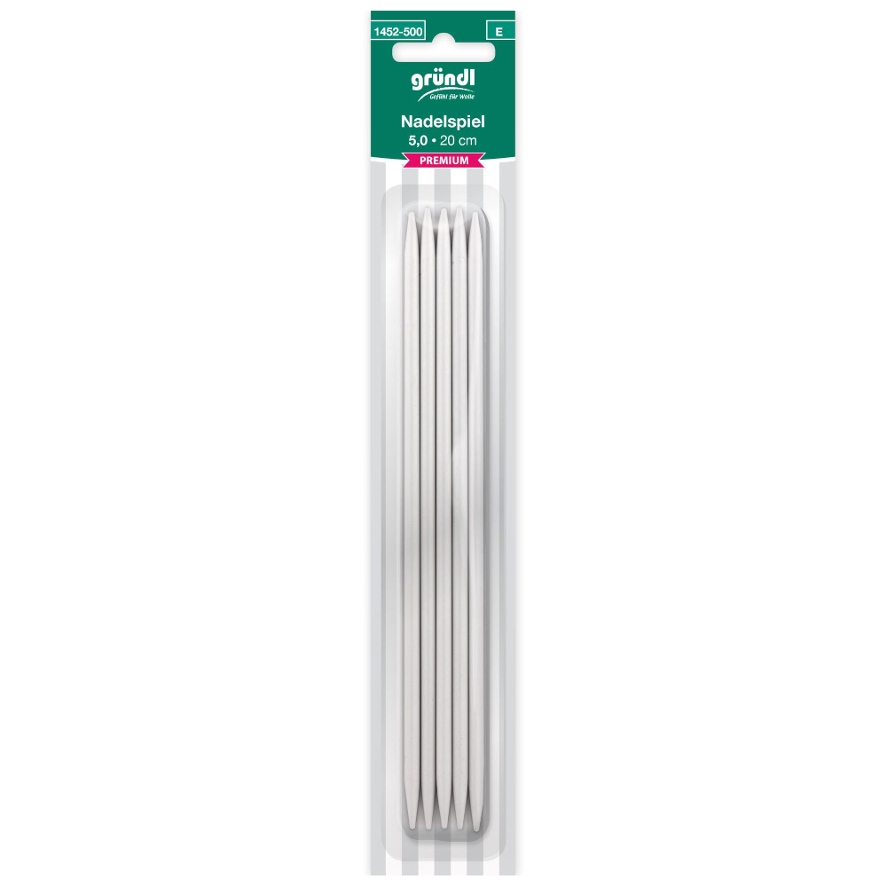 GRÜNDL | Nadelspiel PREMIUM aus Aluminium - 20 cm Länge - Gr. 5,0 (1452-500)