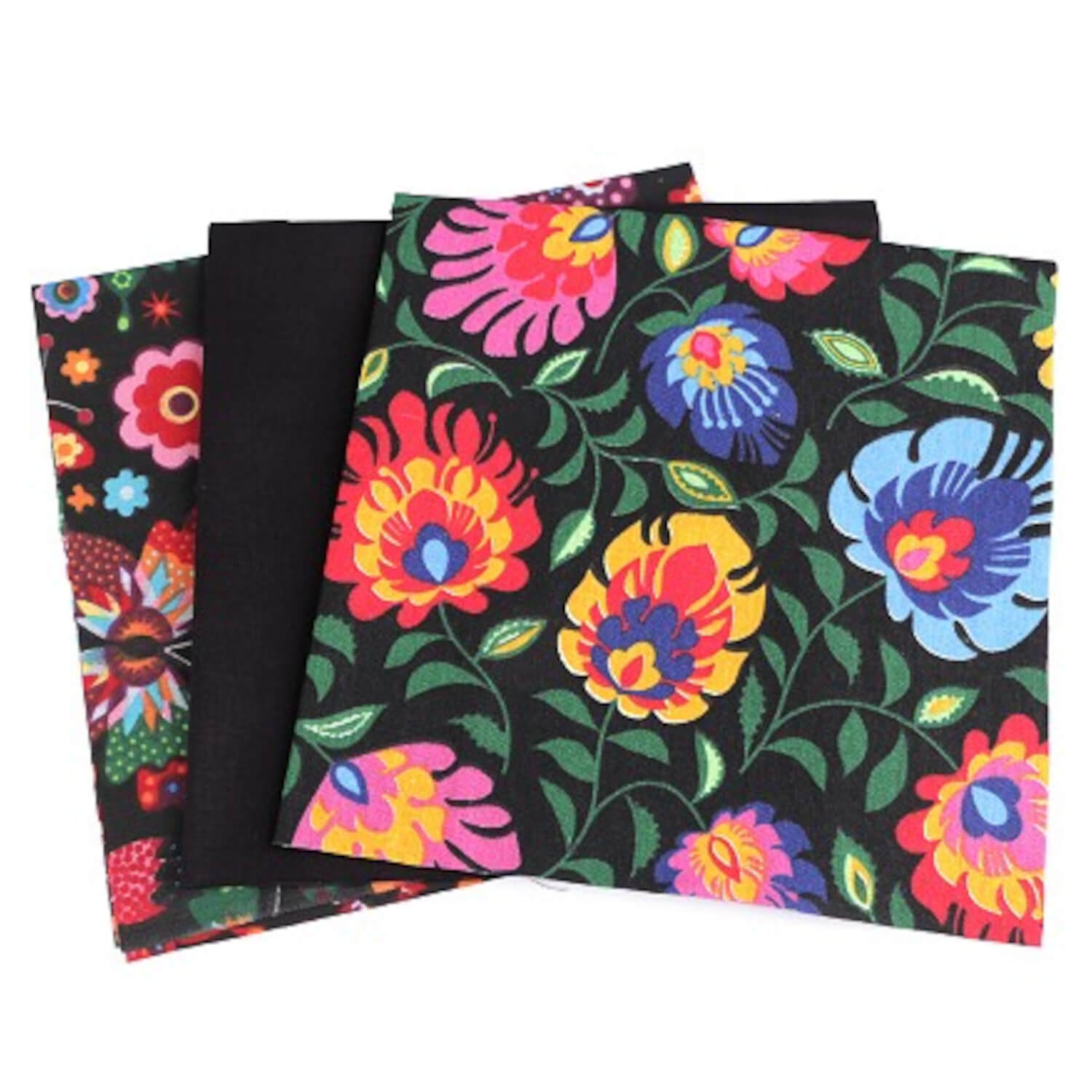 3 Stück Patchworkstoffset 40 x 40 cm - Schwarz - Multicolor (40)