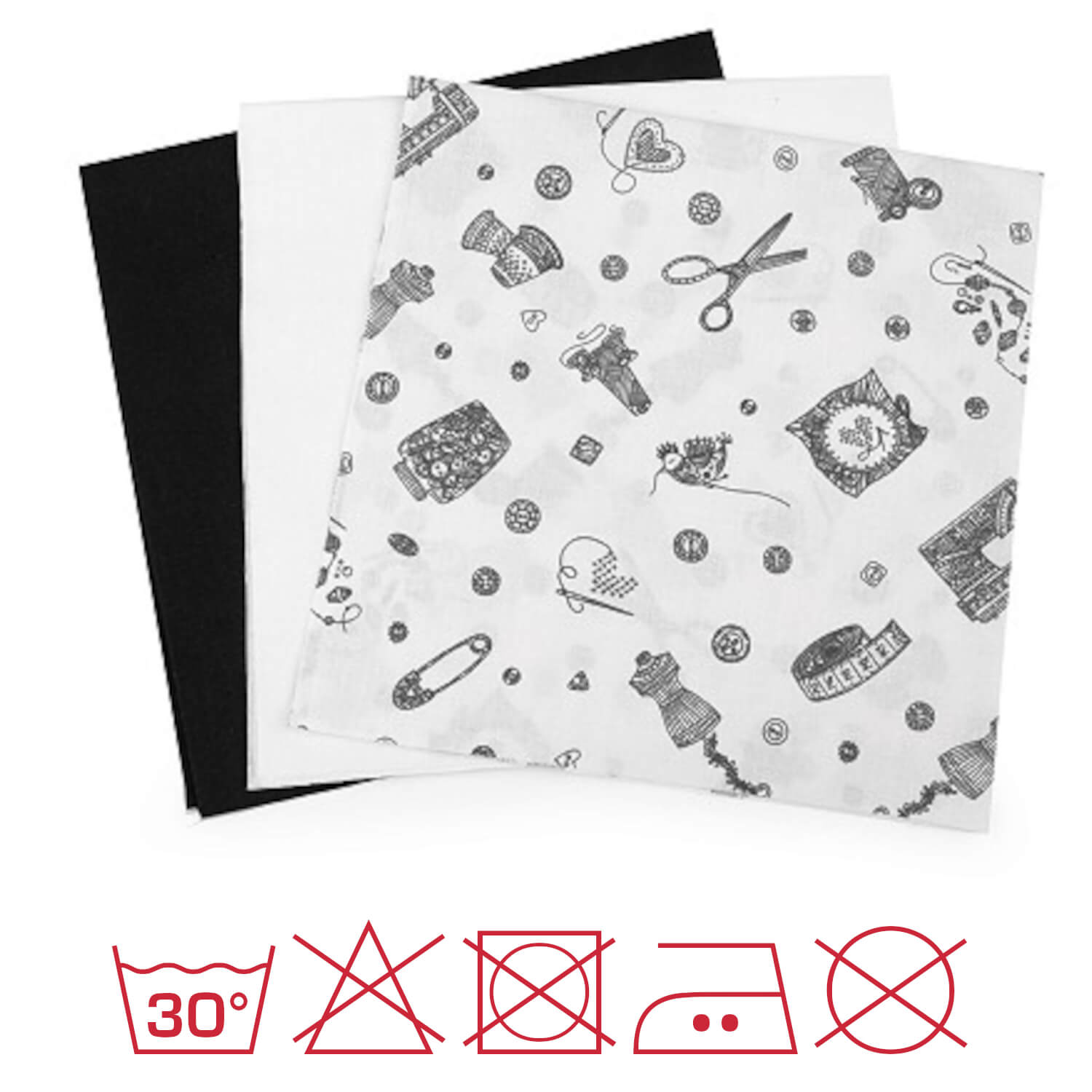 3 Stück Patchworkstoffset 40 x 40 cm - Schwarz - Weiß (65)