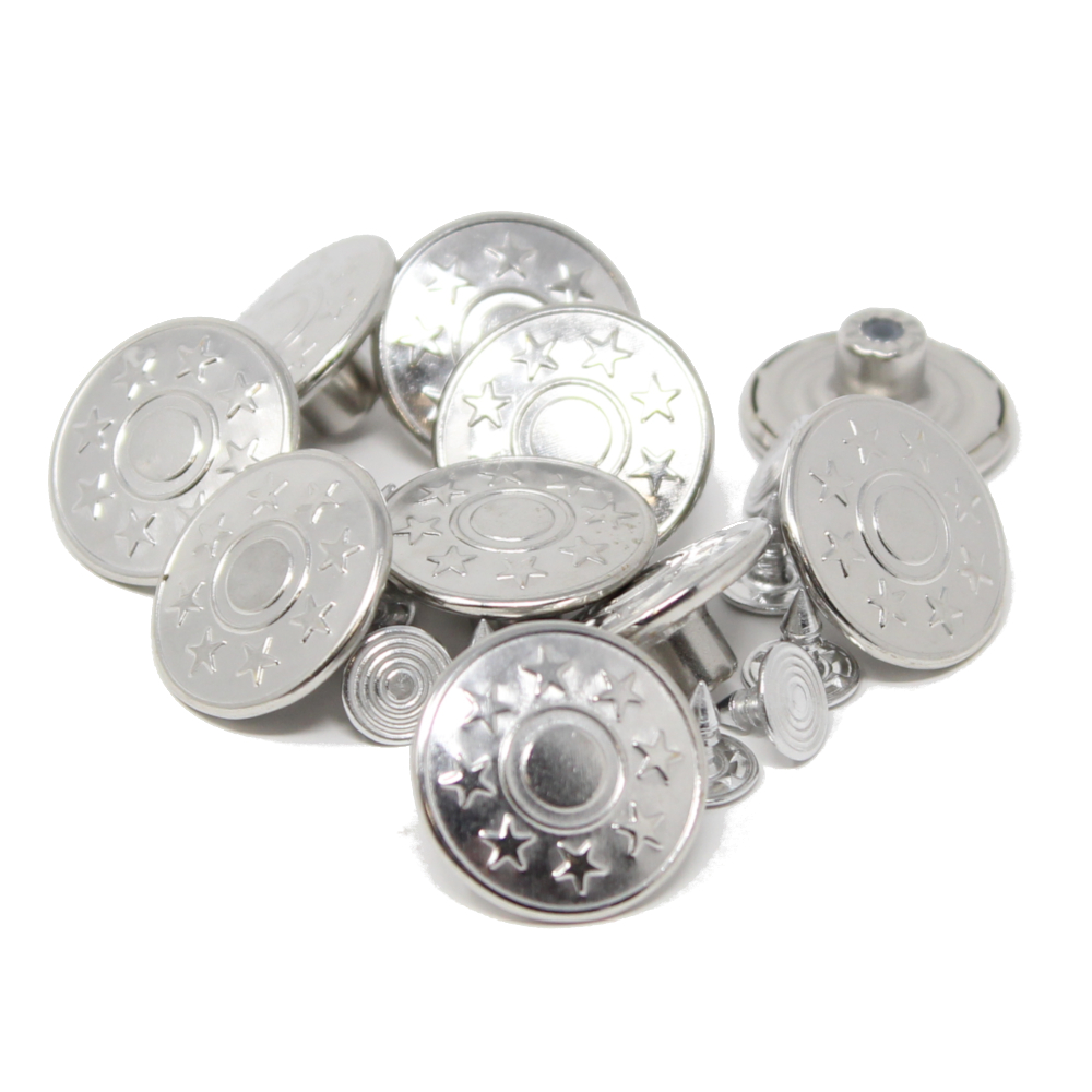 10 Stück Metallknöpfe - 20mm - Silber - Motiv: Sterne