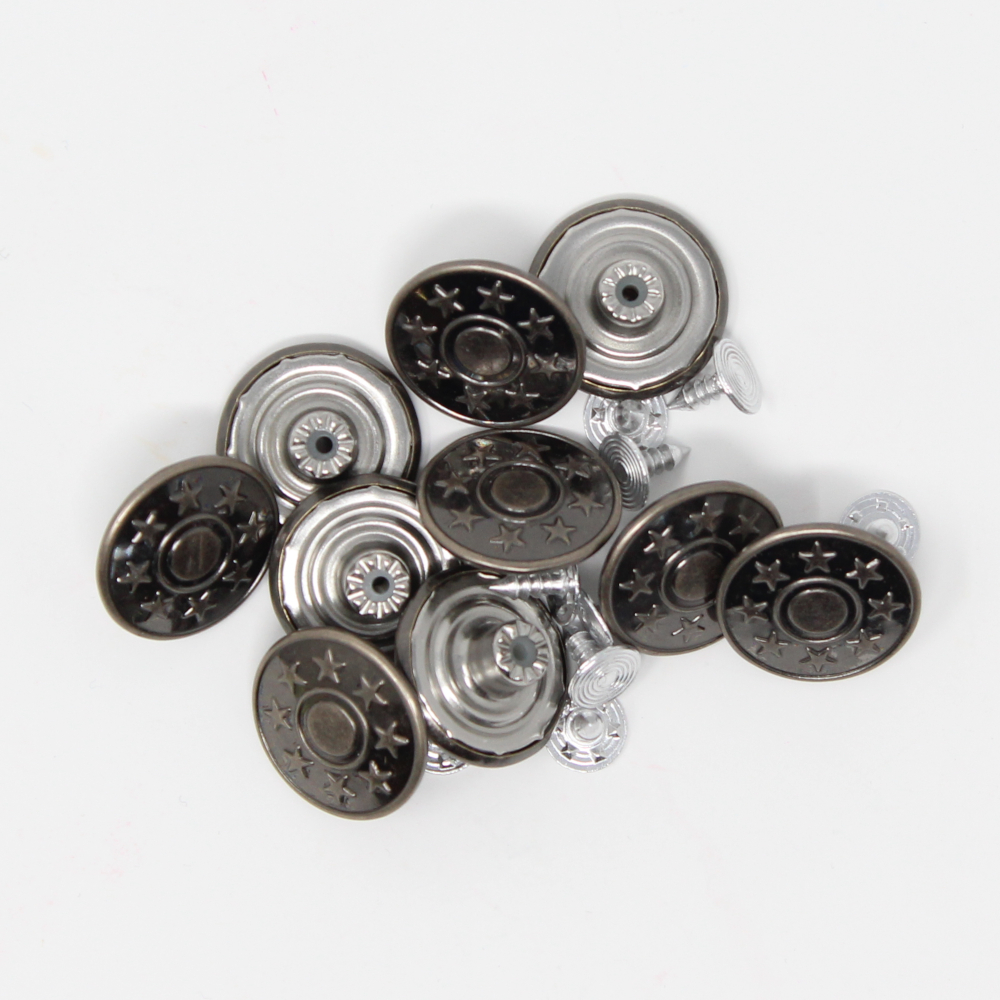 10 Stück Metallknöpfe - 20mm - Altsilberfarben - Motiv: Sterne