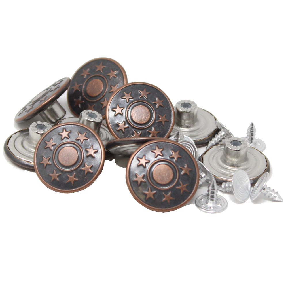 10 Stück Metallknöpfe - 20mm - Altkupfer - Motiv: Sterne