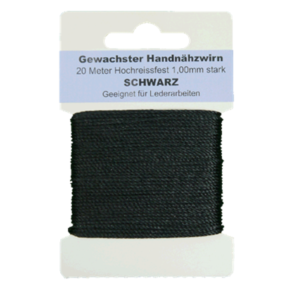20 Meter gewachster Handnähzwirn Ø 1mm für Lederarbeiten in schwarz