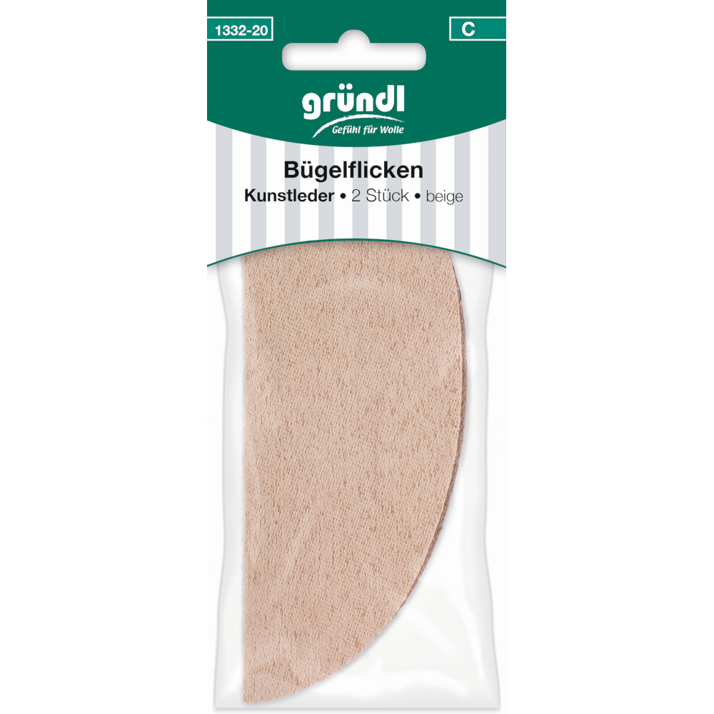 GRÜNDL | 2 Bügelflicken aus Kunstleder 14,5cm x 9,5cm in Beige