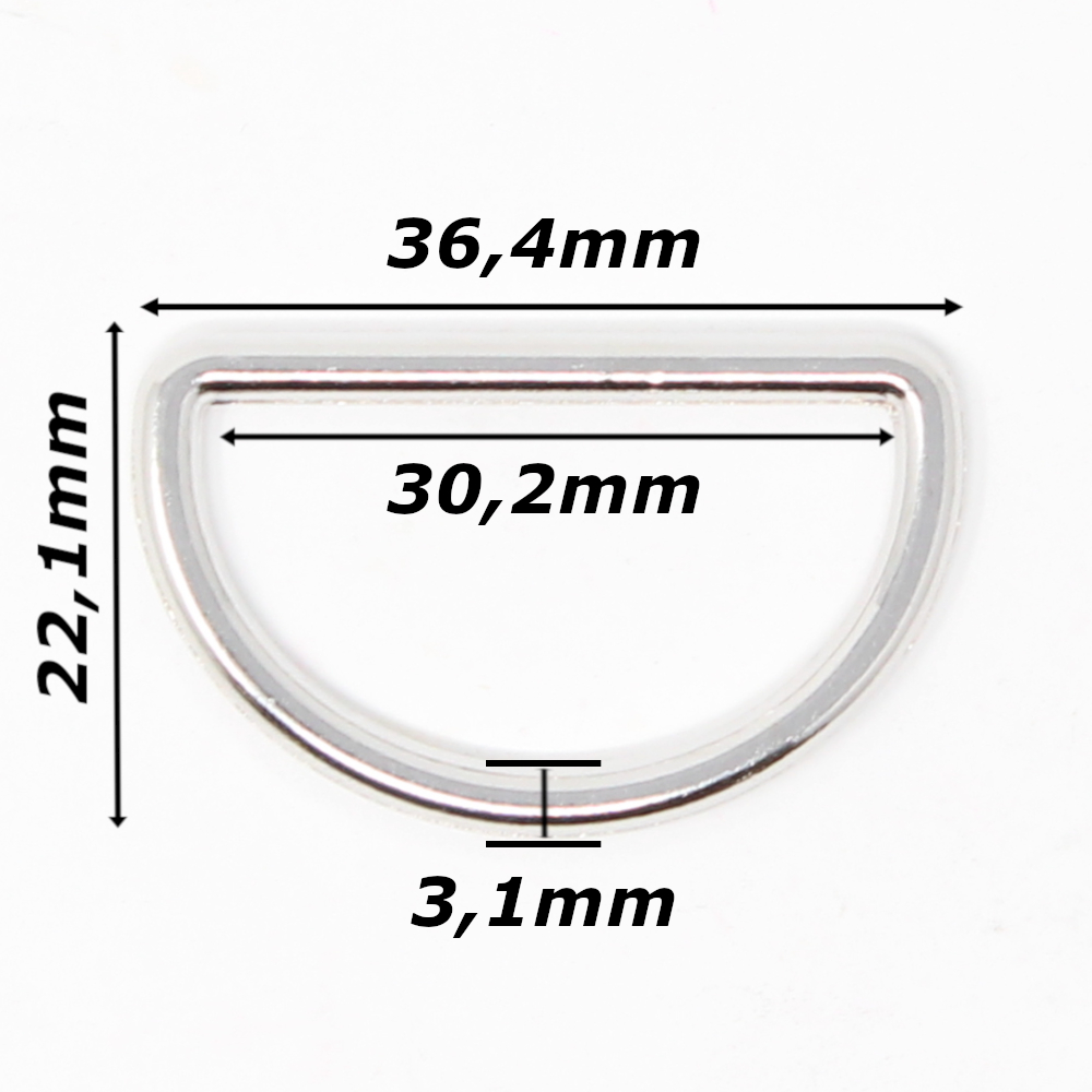 10 D-Ringe für Gurtbänder bis 30mm Breite in Silberfarben