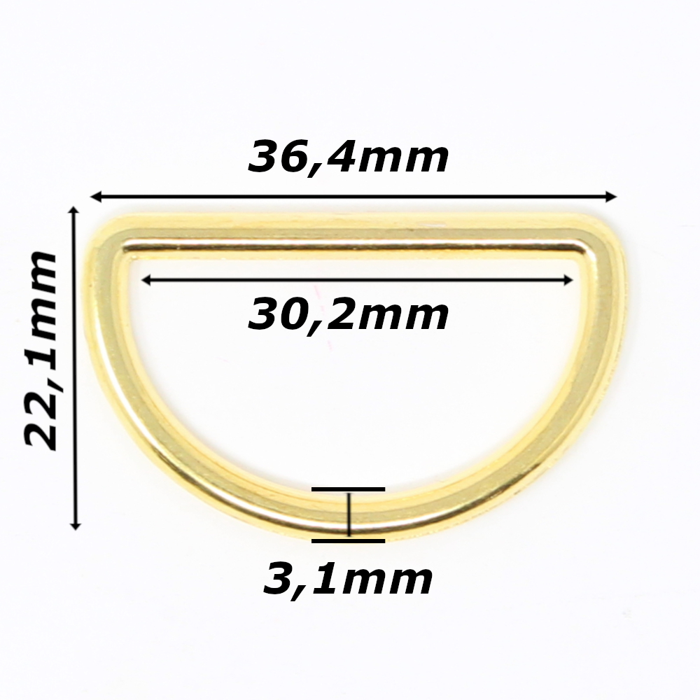 10 D-Ringe für Gurtbänder bis 30mm Breite in Goldfarben