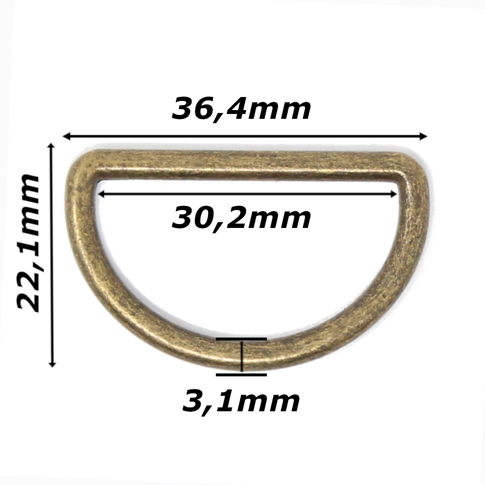 10 D-Ringe für Gurtbänder bis 30mm Breite in Altmessingfarben