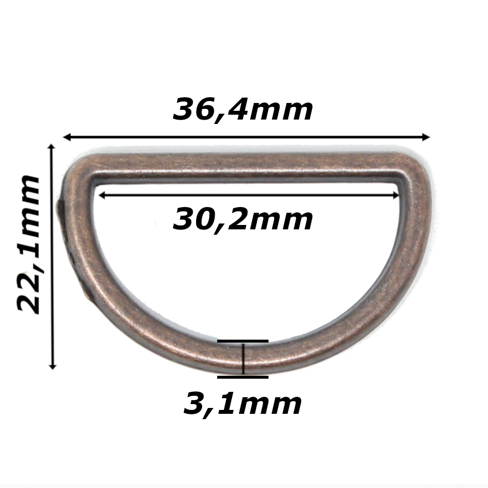 10 D-Ringe für Gurtbänder bis 30mm Breite in Altkupfer