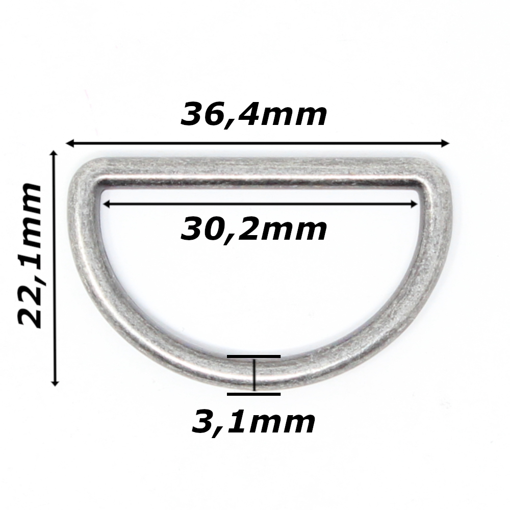 10 D-Ringe für Gurtbänder bis 30mm Breite in Altsilber