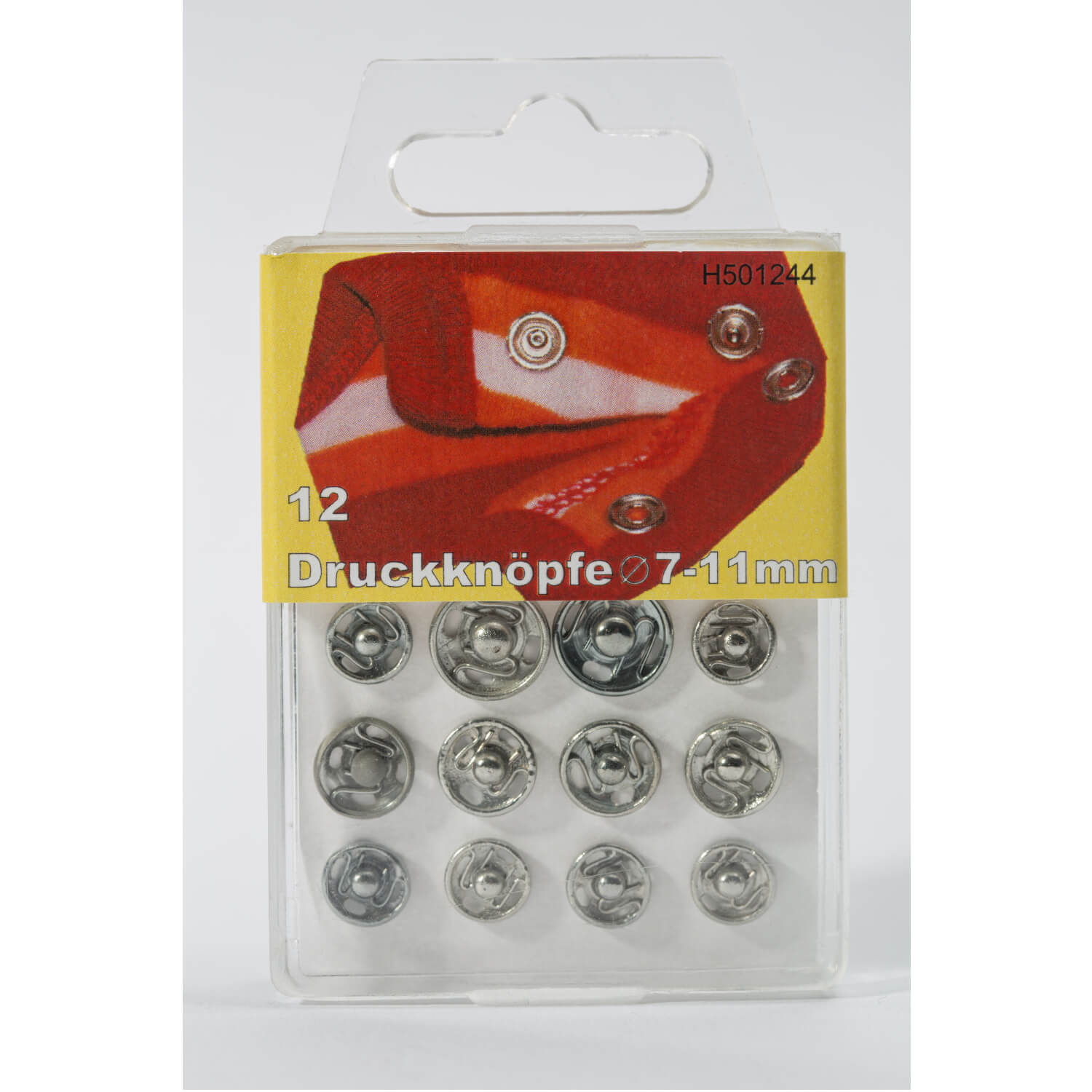 12 Druckknöpfe - 7 / 9 / 11mm - annähbar - in Kunststoffbox
