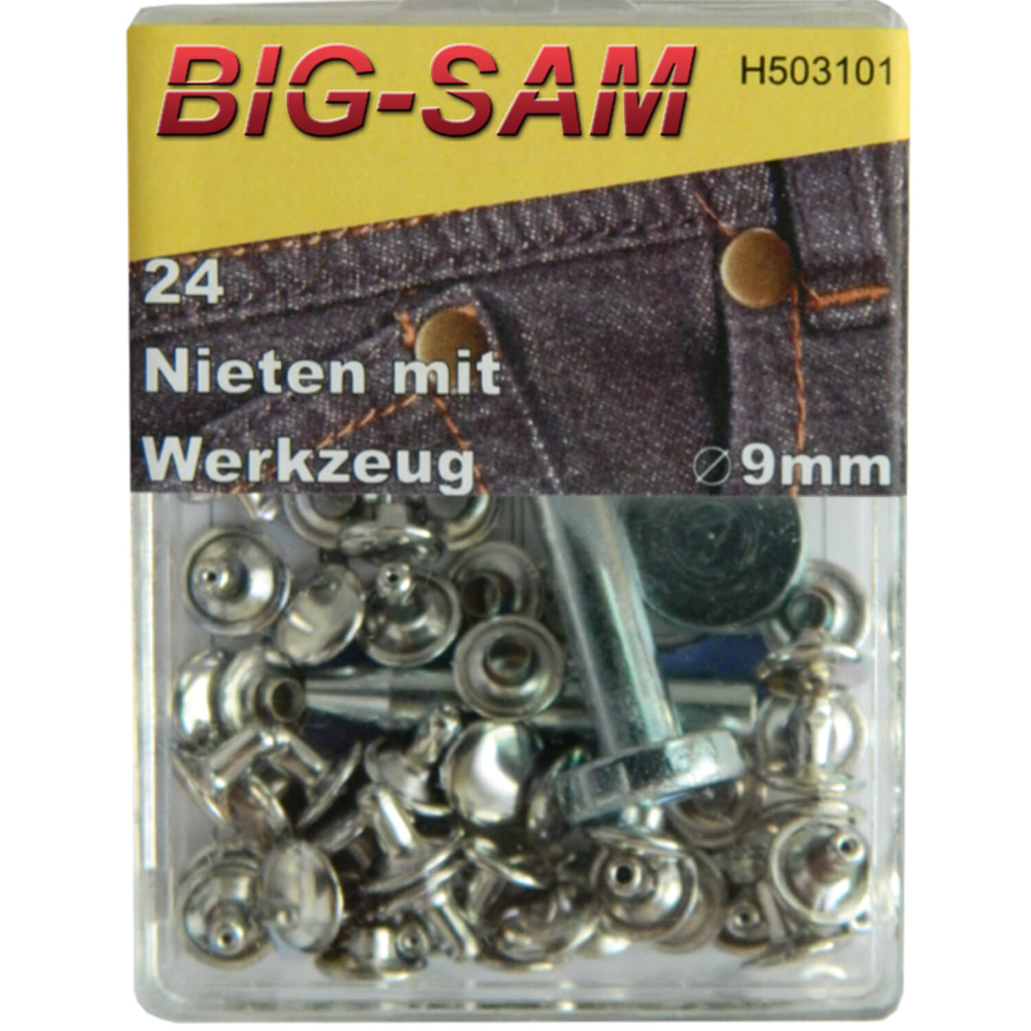 24 Hohlnieten mit Werkzeug - 9mm - Silber