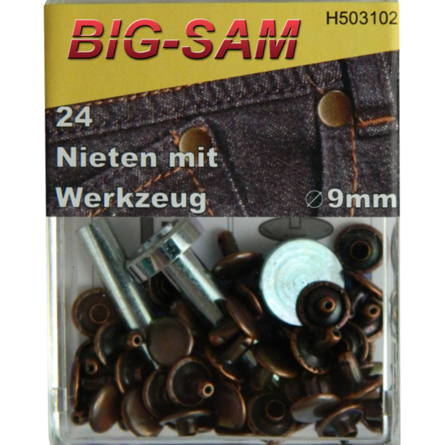 24 Hohlnieten mit Werkzeug - 9mm - Kupfer