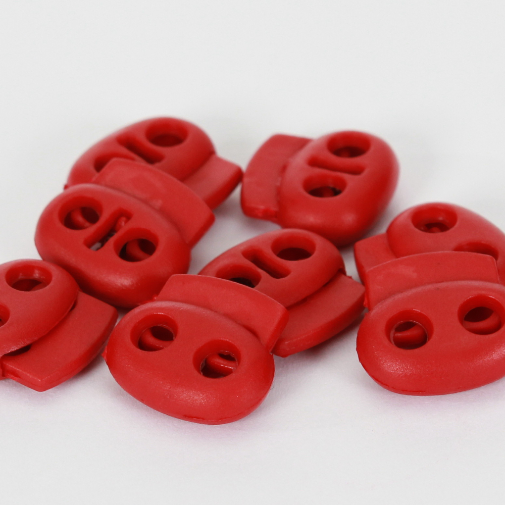 10x 2-Loch-Kordelstopper 17mm in Rot