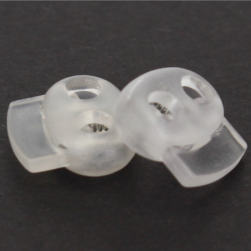 10x 2-Loch-Kordelstopper 17mm in Transparent