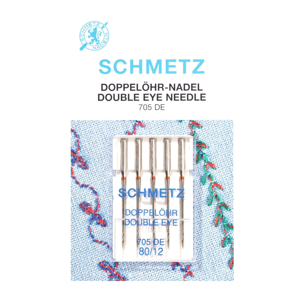 SCHMETZ | 5 Doppelöhr Nähmaschinennadeln | 705 DE | Nadeldicken: 5x 80/12
