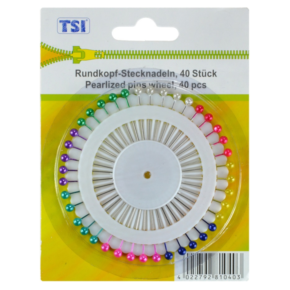 TSI | 40 Perlkopfstecknadeln mit farbigen Köpfen