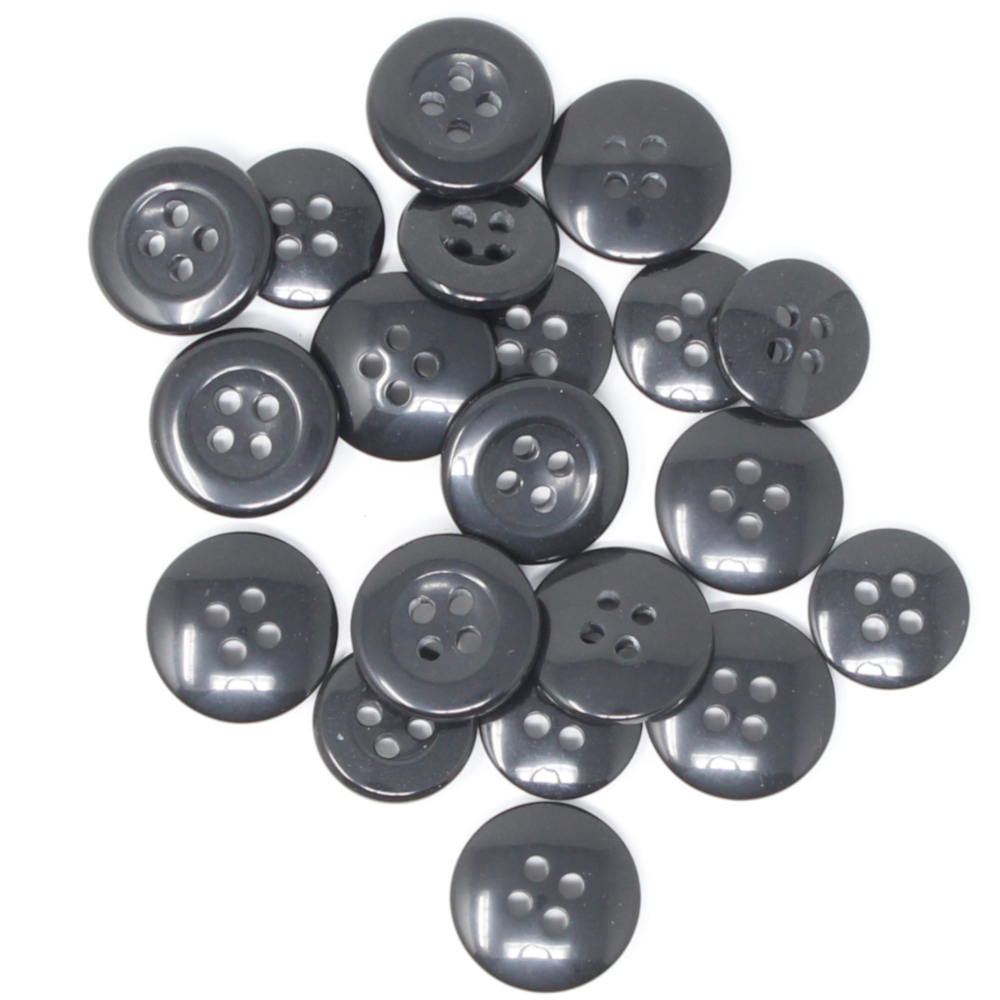 20 Hosenknöpfe aus Kunststoff in Schwarz mit Ø 14mm & Ø 17mm (4-Loch)