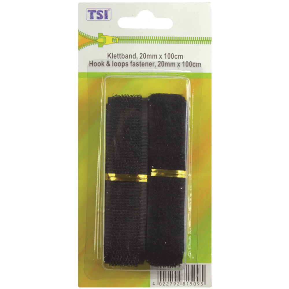 TSI | 1m Klettband mit 20mm Breite in der Farbe Schwarz