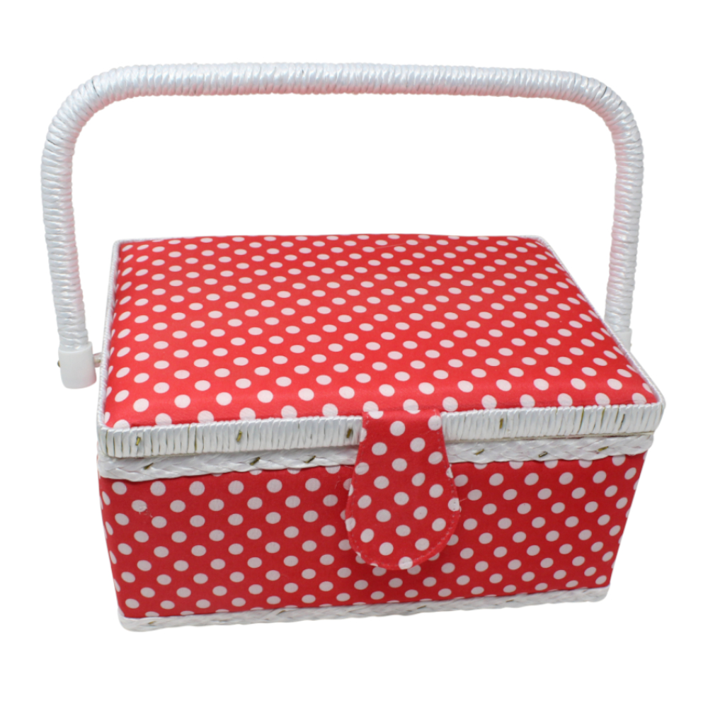 Nähutensilienbox 24 x 17,5 x 15 cm in Rot mit weißen Punkten