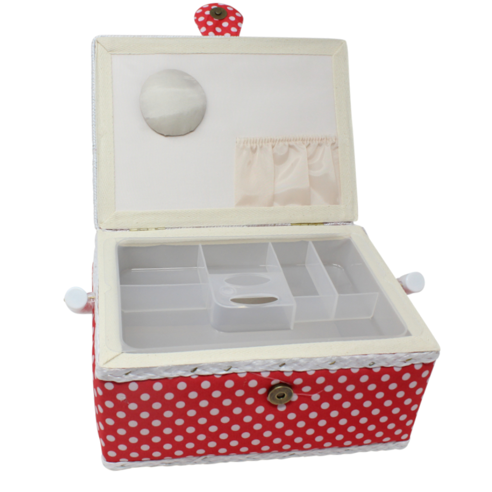 Nähutensilienbox 24 x 17,5 x 15 cm in Rot mit weißen Punkten