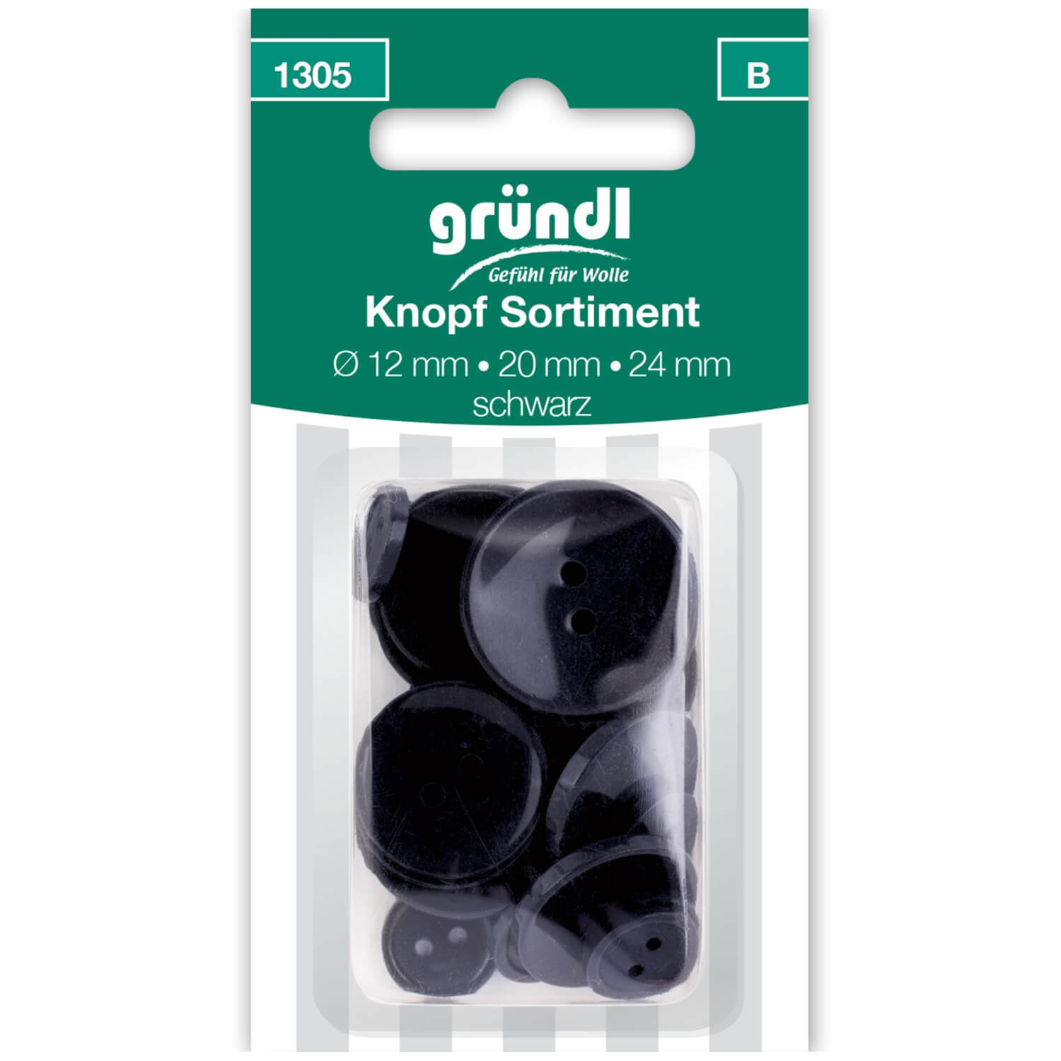 GRÜNDL | 21 Knöpfe Sortiment - Ø 12/20/24 mm - Schwarz (1305)