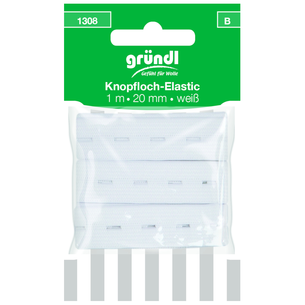 GRÜNDL | Knopfloch-Elastic 1 Meter & 20mm Breit in WEISS (1308)