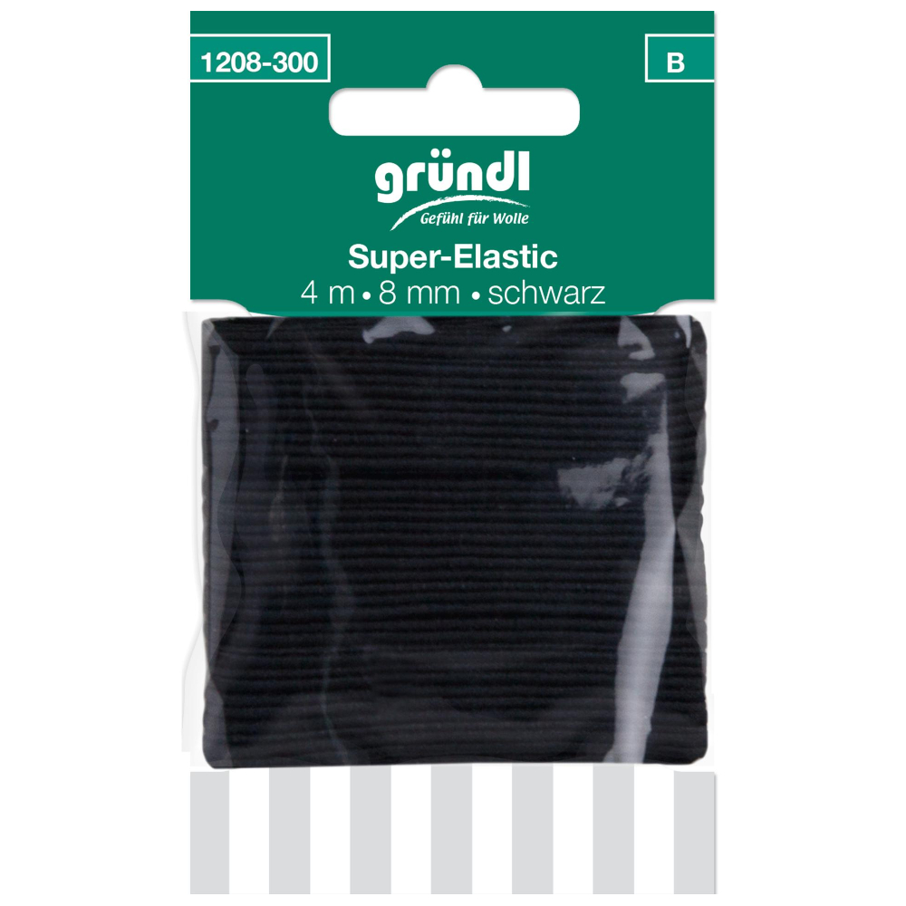 GRÜNDL | Super Elastik Gummiband mit 8mm Breite und 4m Länge in Schwarz (1208-300)