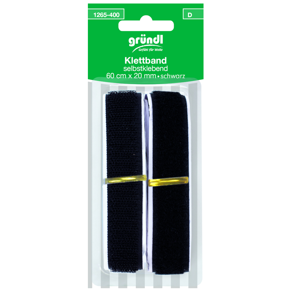 GR | Klettband selbstklebend 60cm lang und 20mm breit in Schwarz 1265-400