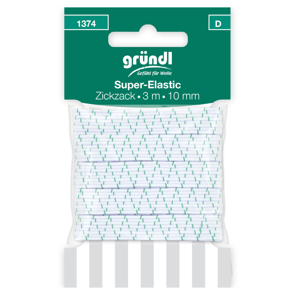 GRÜNDL | Super Elastik mit 10 mm Breite und 3 m Länge in Weiß Zickzack