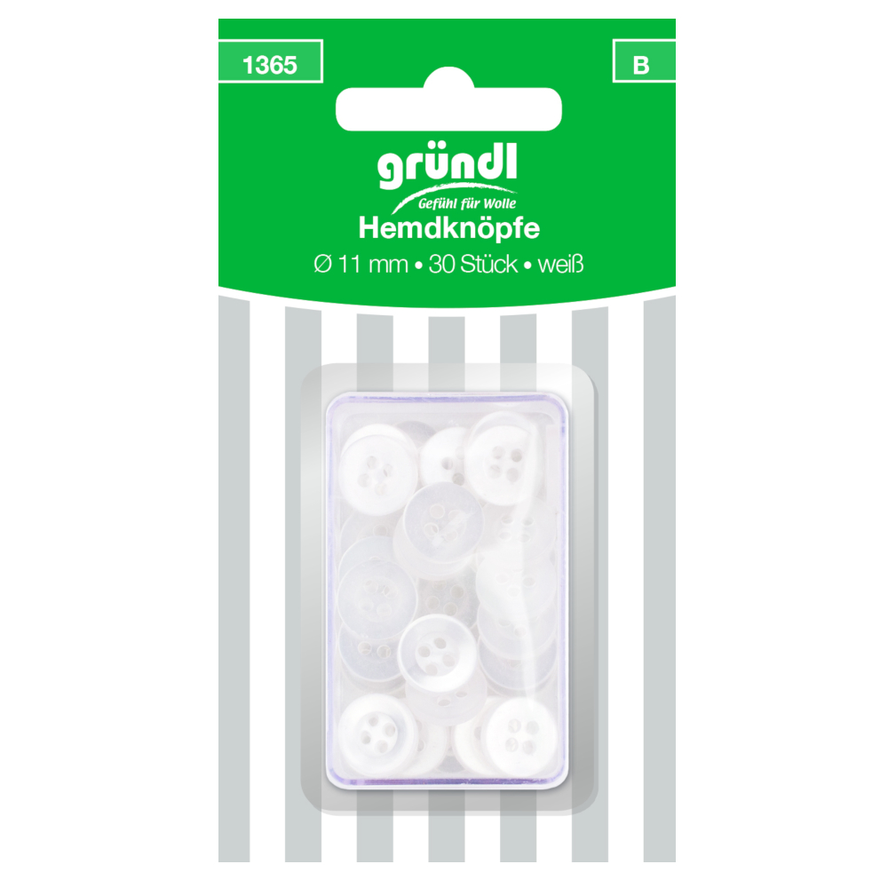 GRÜNDL | 30 Hemdknöpfe mit je 11 mm in weiß-transparent