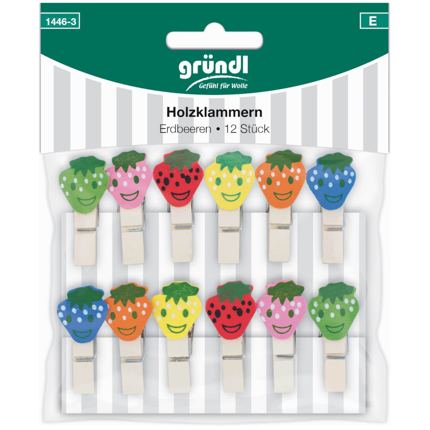 Gründl | 12 Holzklammern mit Erdbeeren Motiv (1446-3)