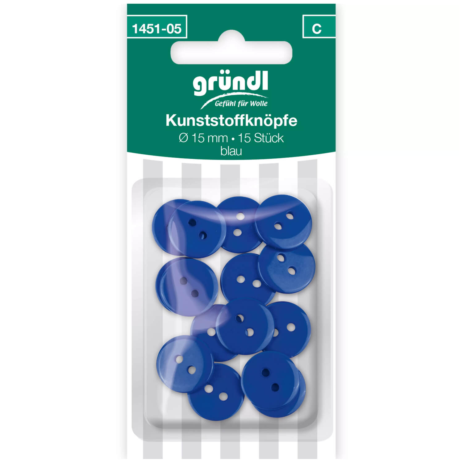 GRÜNDL | 15 Kunststoff Knöpfe - 15mm - in blau (1451-05)