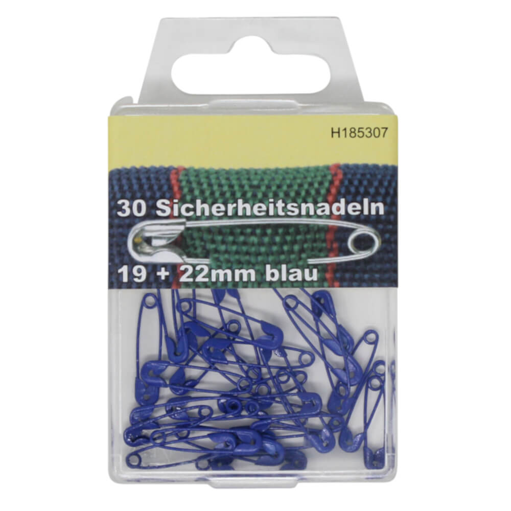 30 Sicherheitsnadeln 19 & 22 mm - Dosenverpackung - Blau