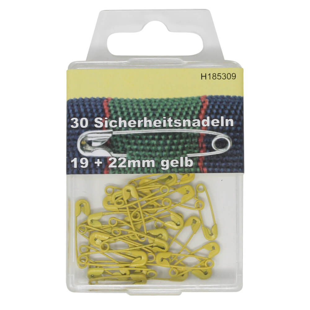 30 Sicherheitsnadeln 19 & 22 mm - Dosenverpackung - Gelb