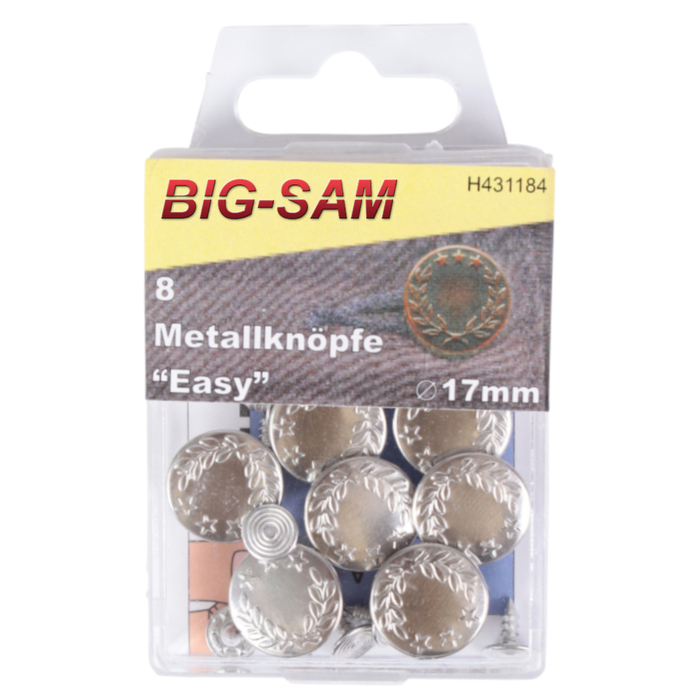 8 Metallknöpfe "Easy" 17mm Durchmesser in Silberfarben