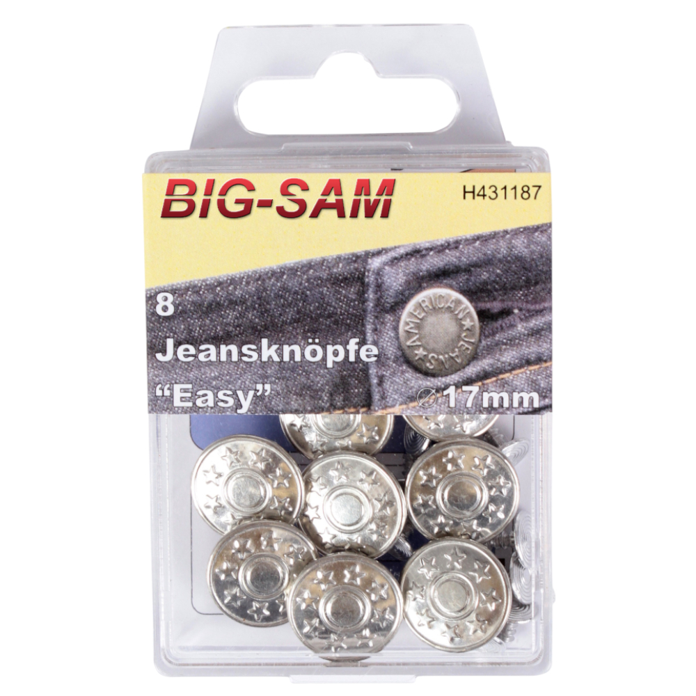 8 Jeansknöpfe "Easy" 17mm Durchmesser in Silber