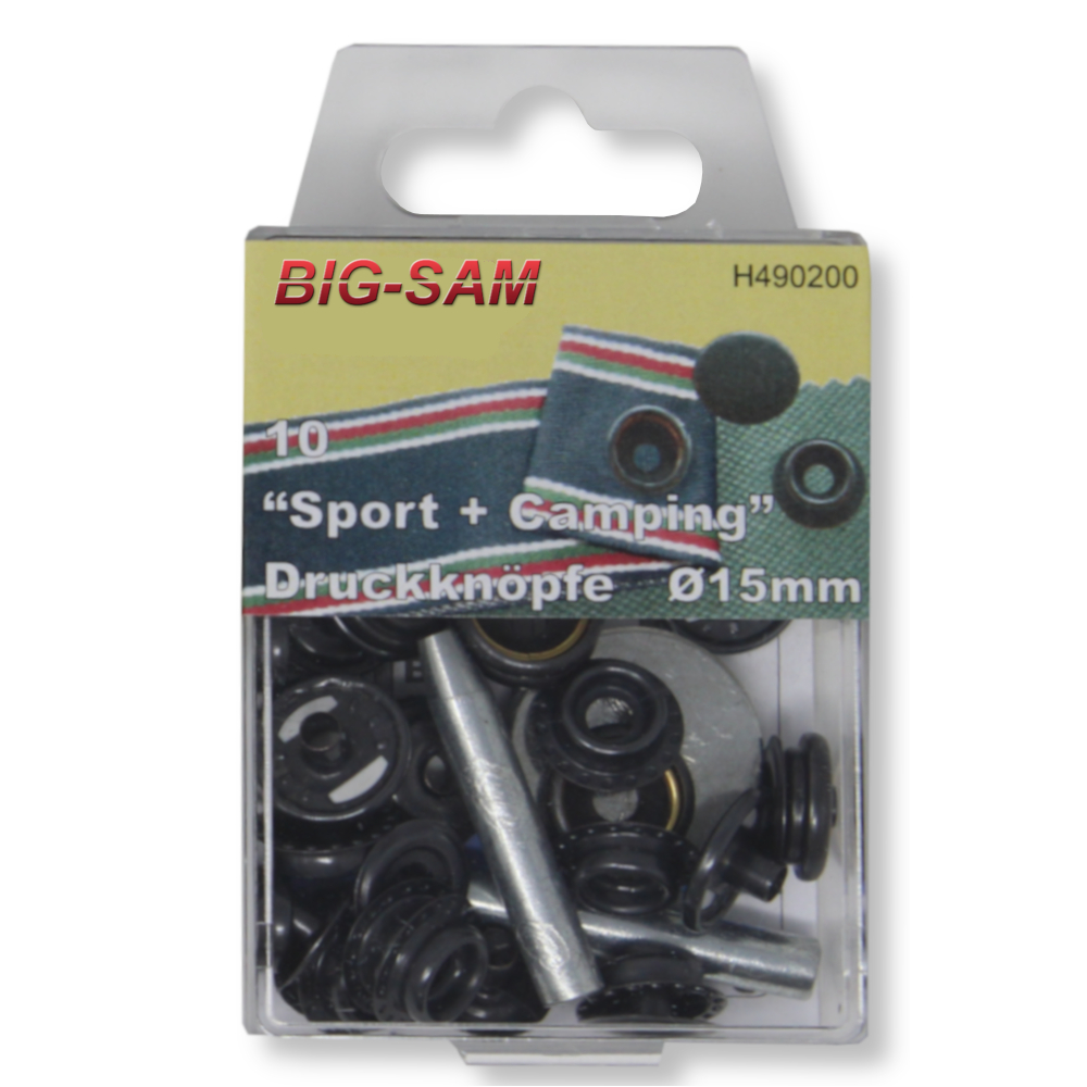 10 St. Druckknöpfe 15mm - "Sport & Camping" - Brüniert