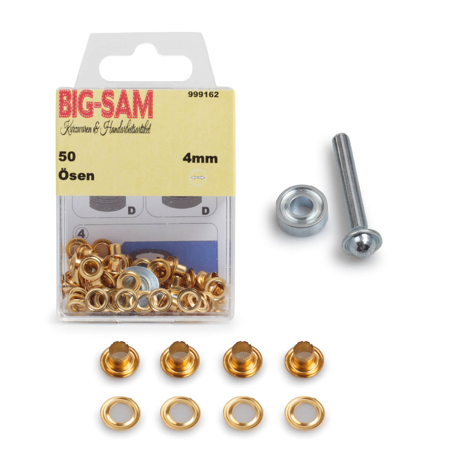 50 Ösen mit Scheiben - 4mm - inkl. Anleitung und Werkzeug - Goldfarben