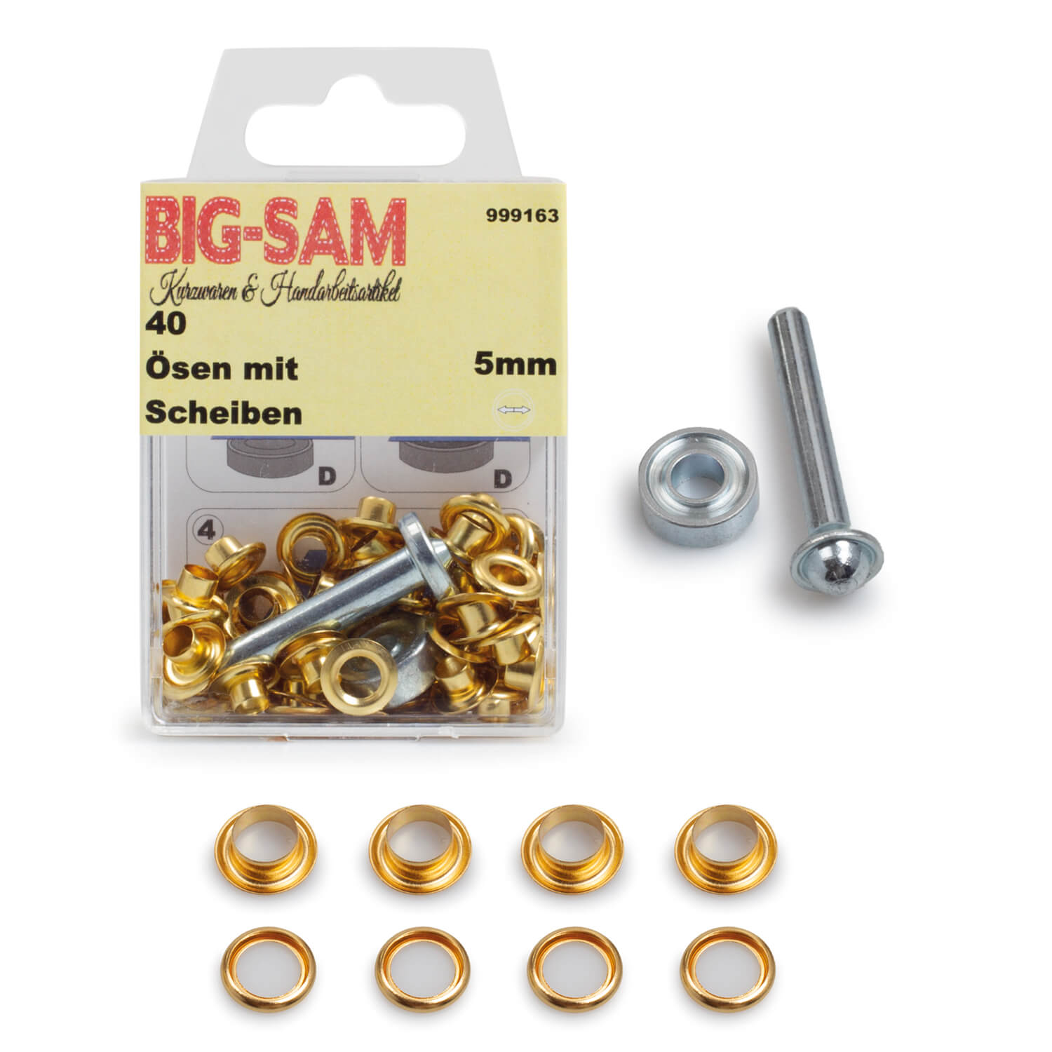 40 Ösen mit Scheiben - 5mm - inkl. Anleitung und Werkzeug - Goldfarben