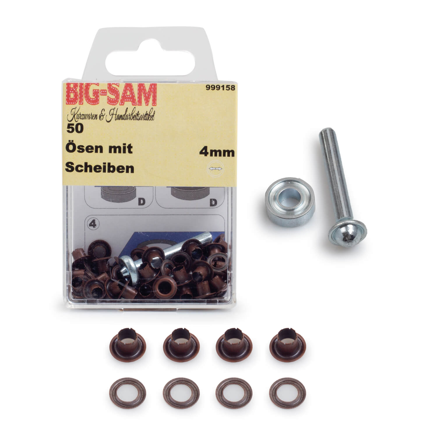 50 Ösen mit Scheiben - 4mm - inkl. Anleitung und Werkzeug - Altkupferfarben