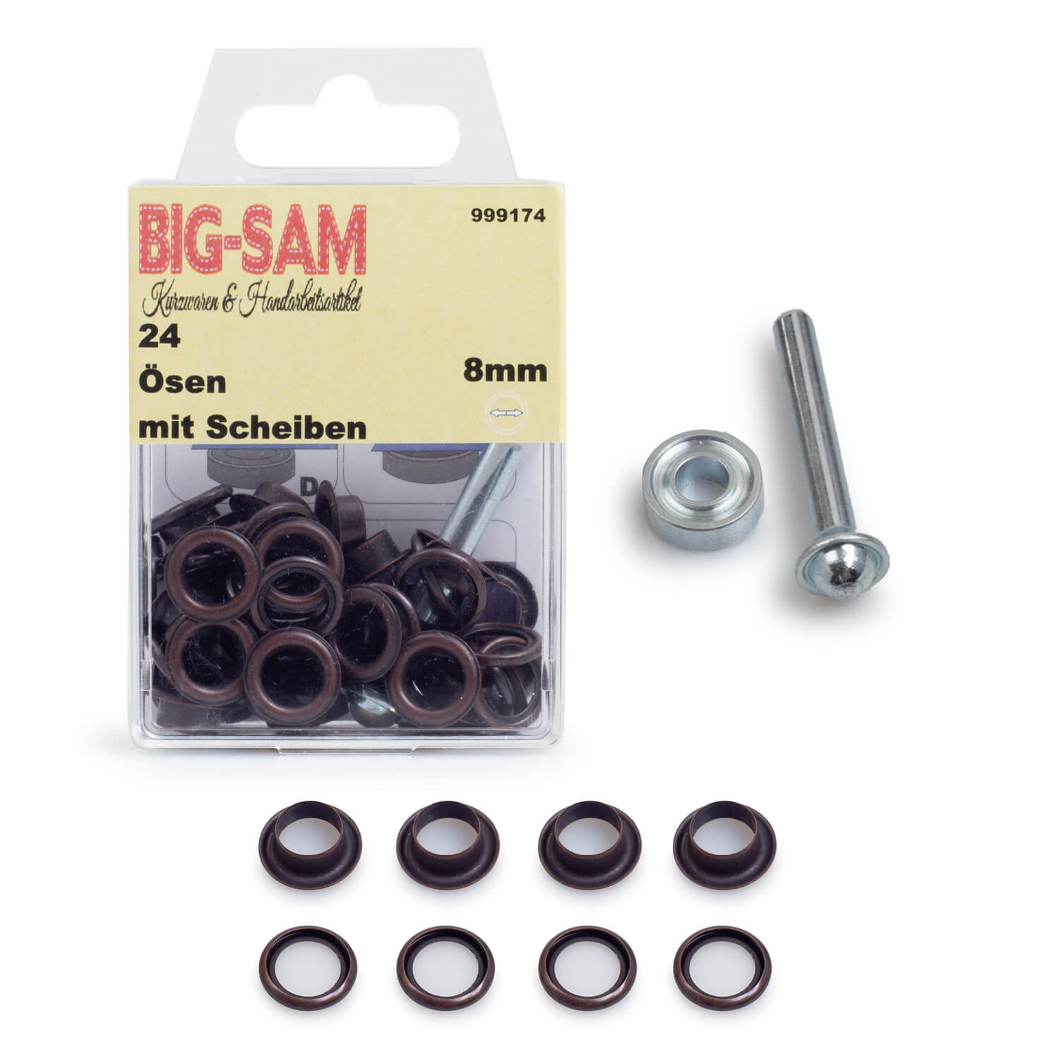 24 Ösen mit Scheiben - 8mm - inkl. Anleitung und Werkzeug - Altkupferfarben