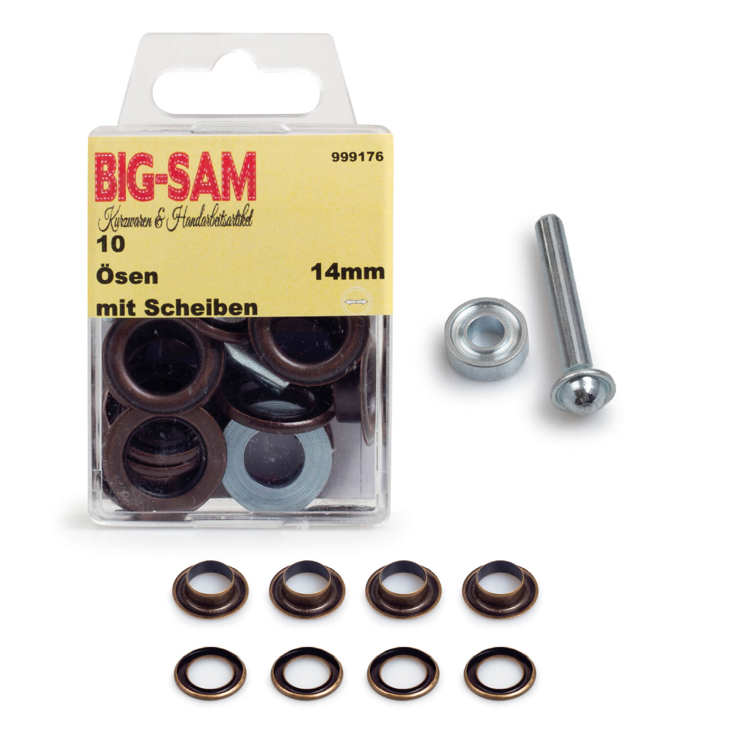 10 Ösen mit Scheiben - 14mm - inkl. Anleitung und Werkzeug - Altkupferfarben