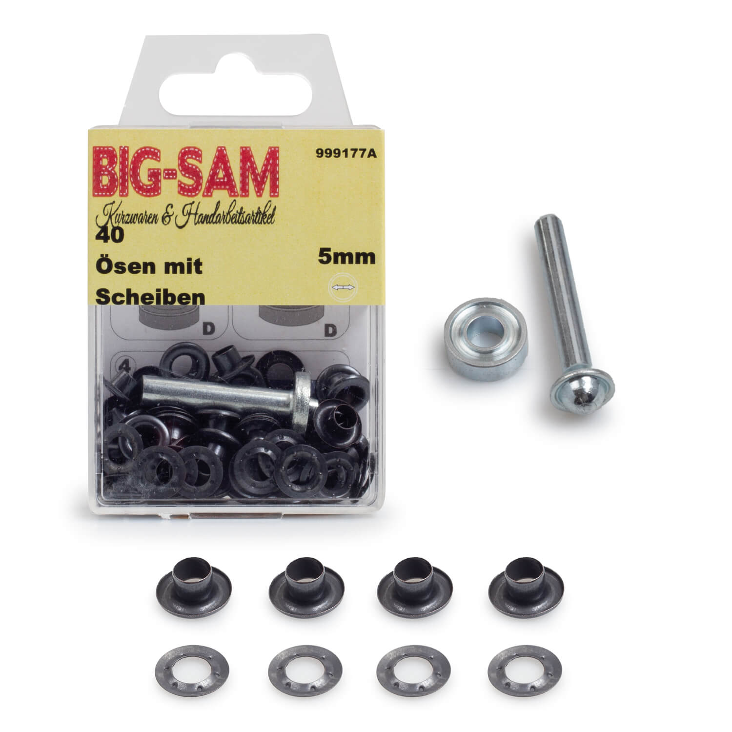 40 Ösen mit Scheiben - 5mm - inkl. Anleitung und Werkzeug - Brüniert