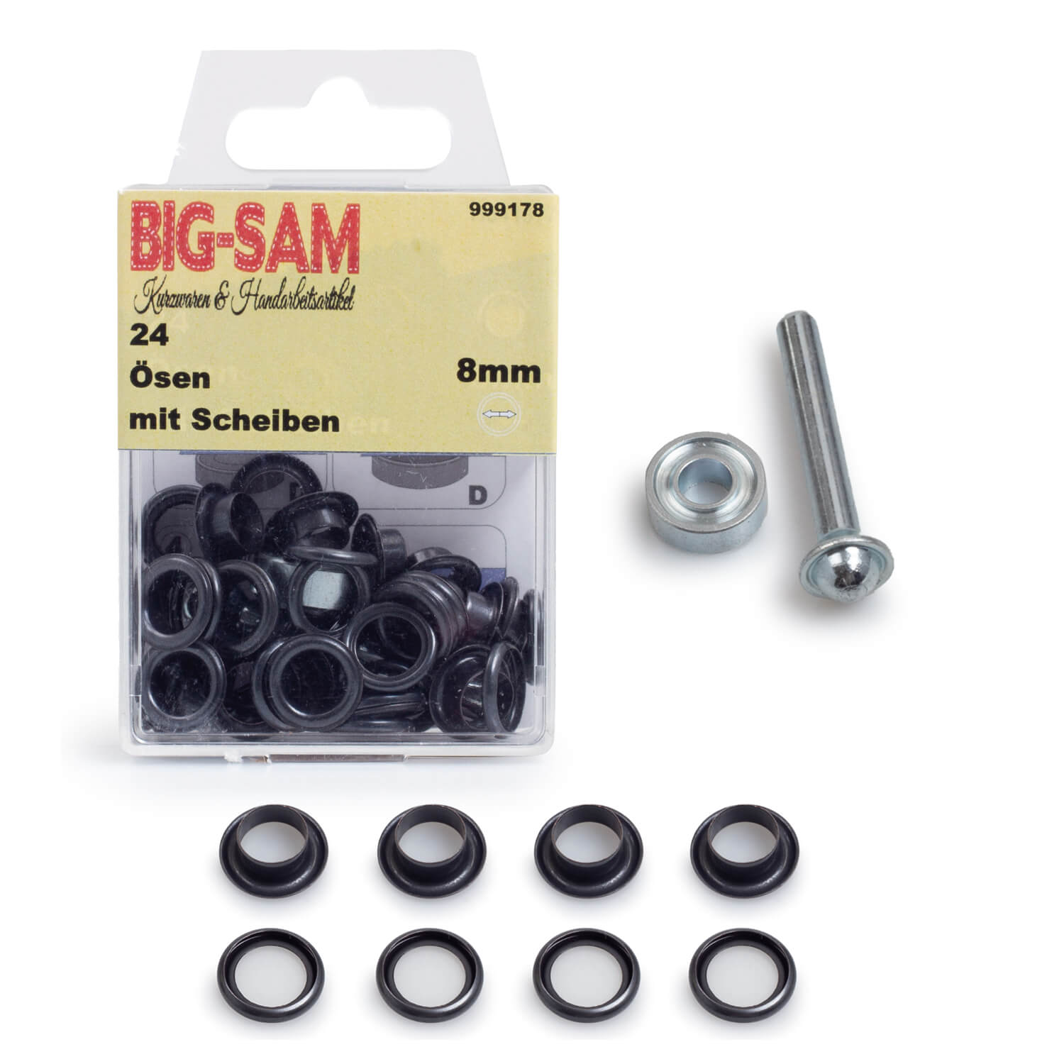 24 Ösen mit Scheiben - 8mm - inkl. Anleitung und Werkzeug - Brüniert