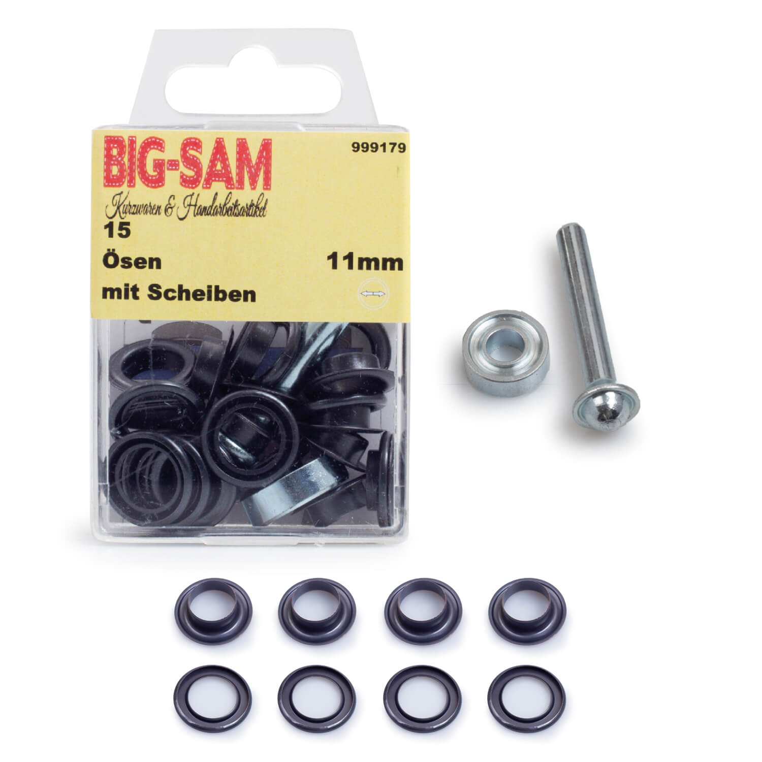 15 Ösen mit Scheiben - 11mm - inkl. Anleitung und Werkzeug - Brüniert