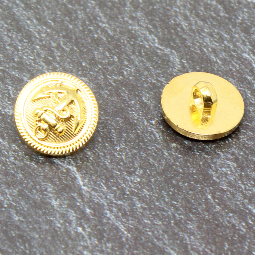 10 Maritime Ösenknöpfe mit Ankersymbol - 15x3mm in Goldfarben