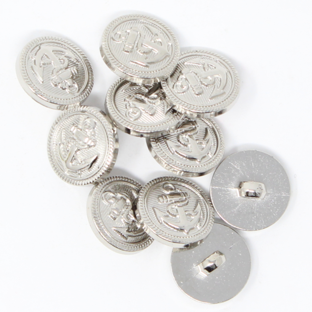 10 Maritime Ösenknöpfe mit Ankersymbol - 15x3mm in Silberfarben